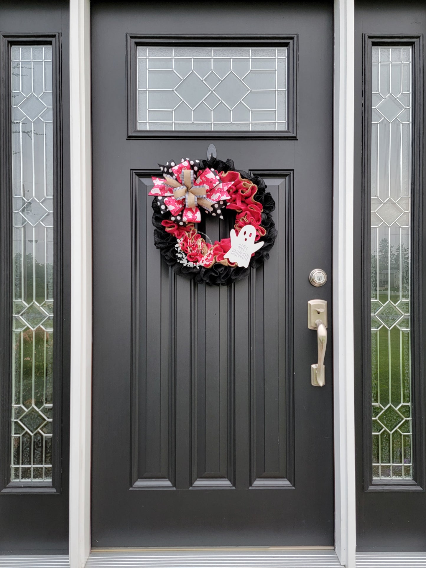 Pink Halloween wreath for front door, Boo wreath, Pink Halloween wreath, ghost wreath