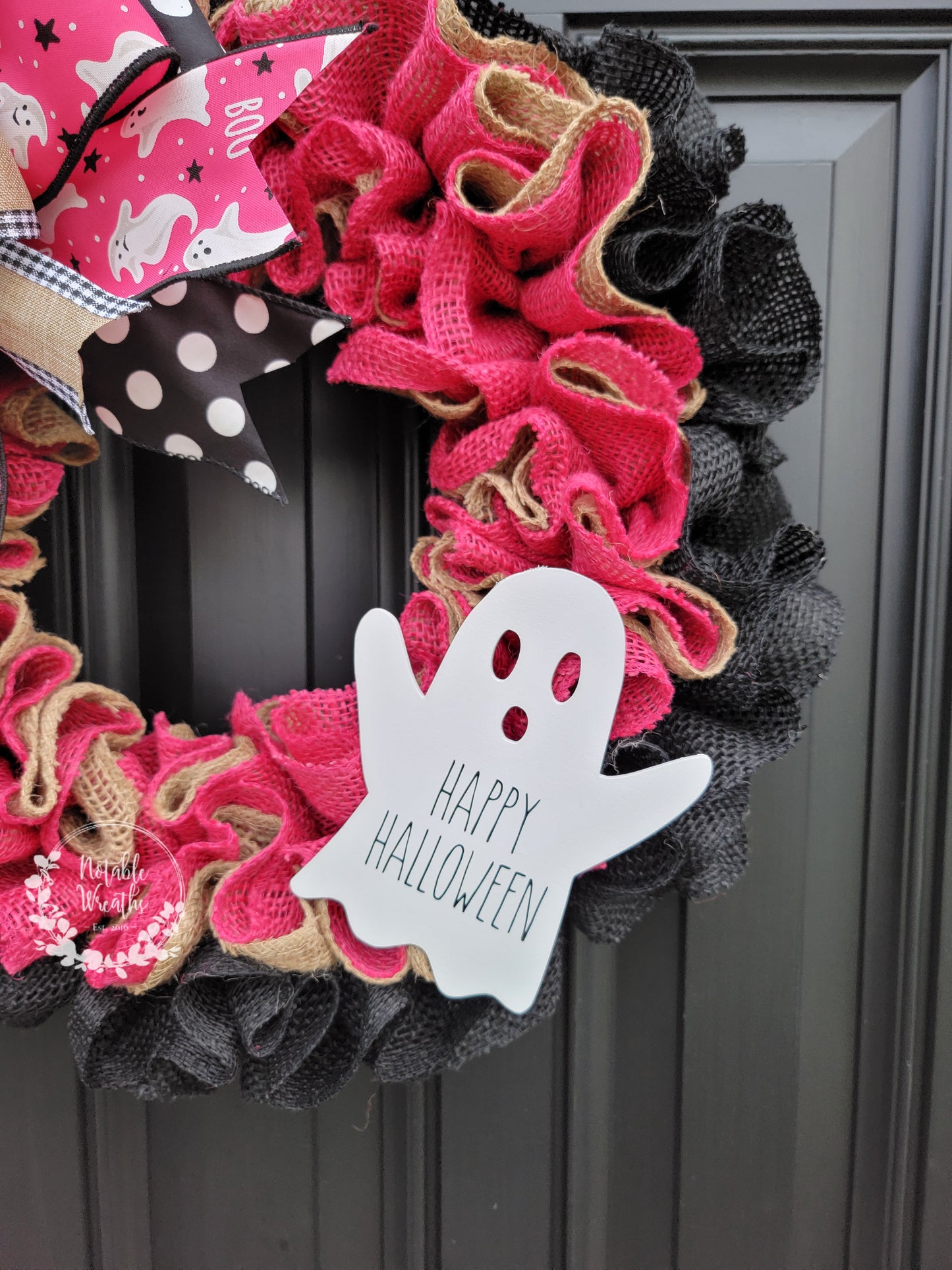 Pink Halloween wreath for front door, Boo wreath, Pink Halloween wreath, ghost wreath