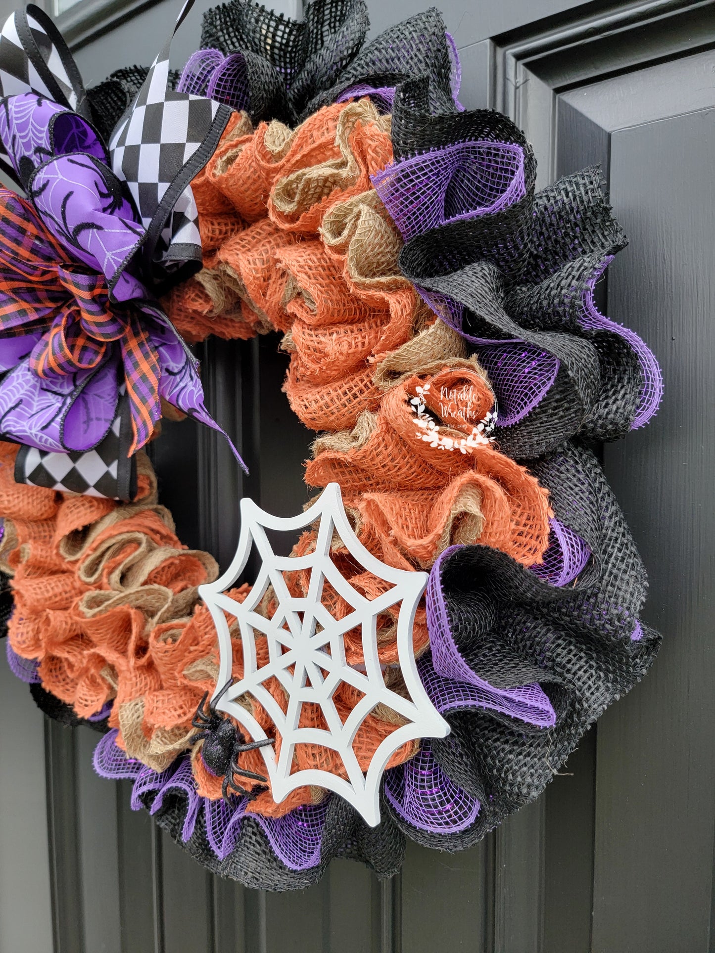 Rustic Halloween spider wreath for front door, Spider web wreath for Halloween, Halloween decor