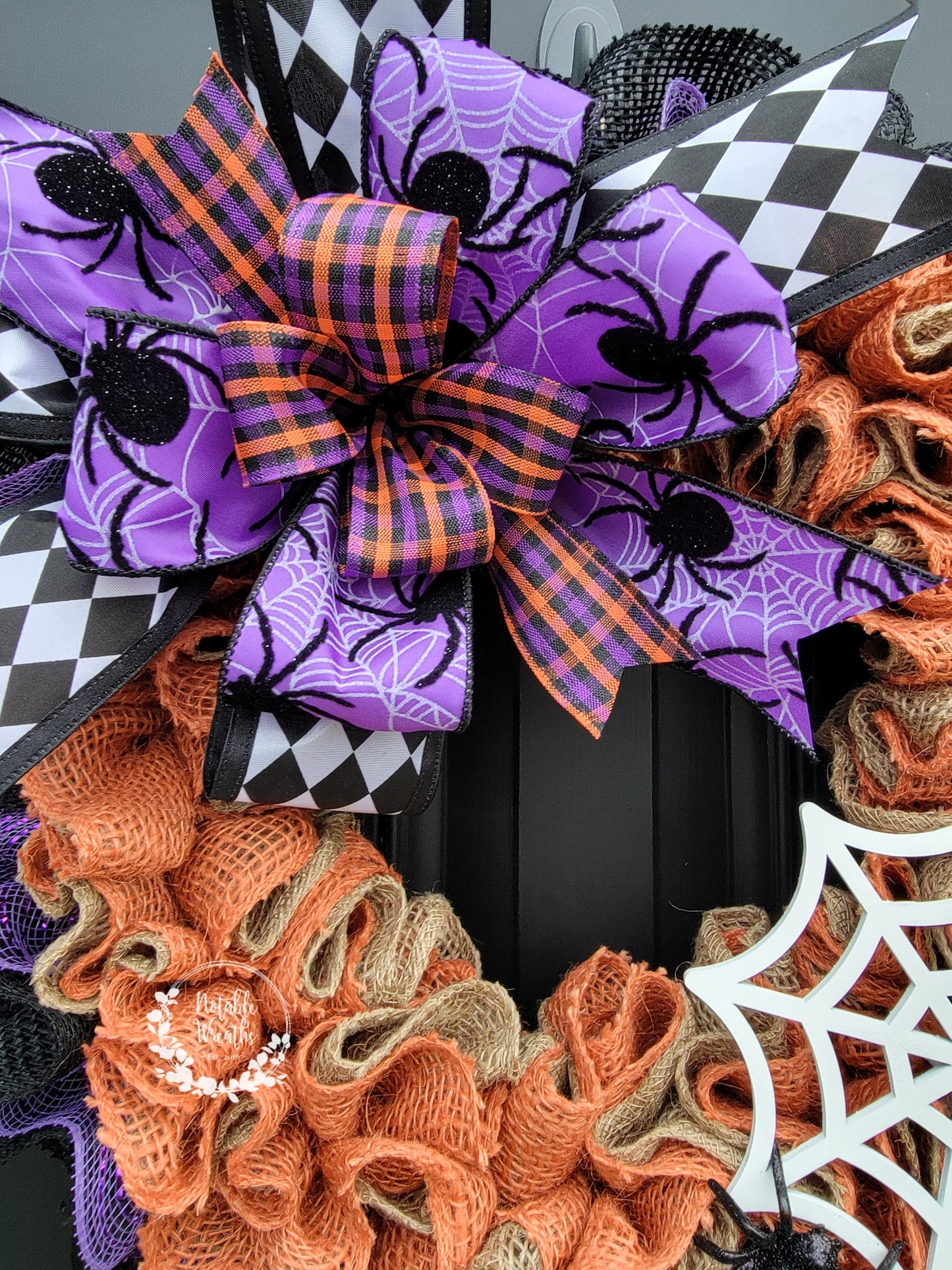 Rustic Halloween spider wreath for front door, Spider web wreath for Halloween, Halloween decor