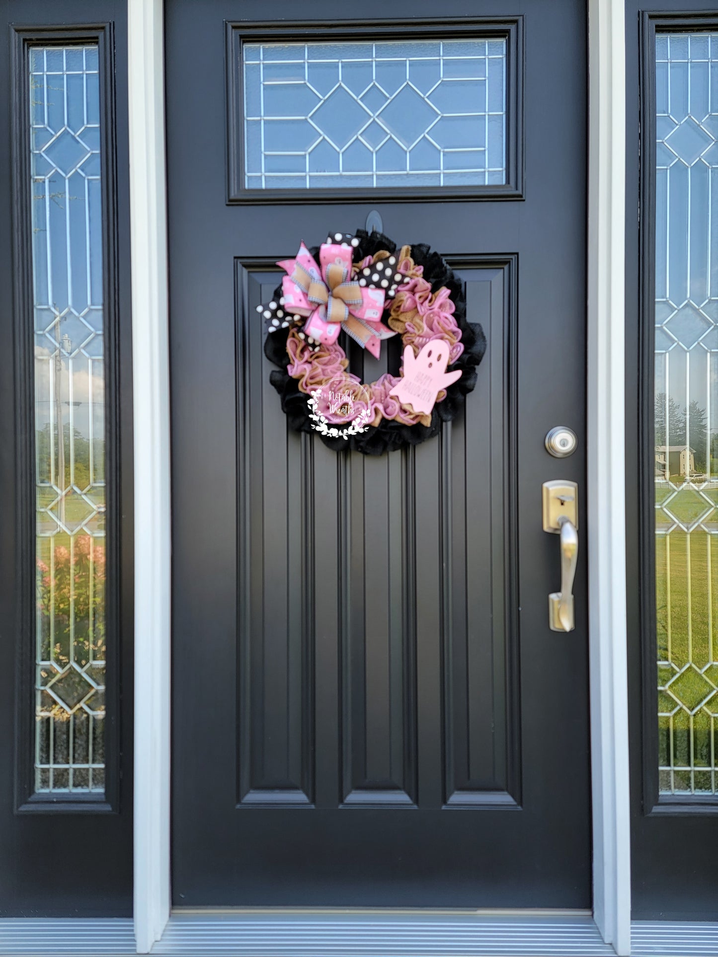 Pink Halloween wreath for front door, pinkoween wreath, Pink Halloween wreath, ghost wreath