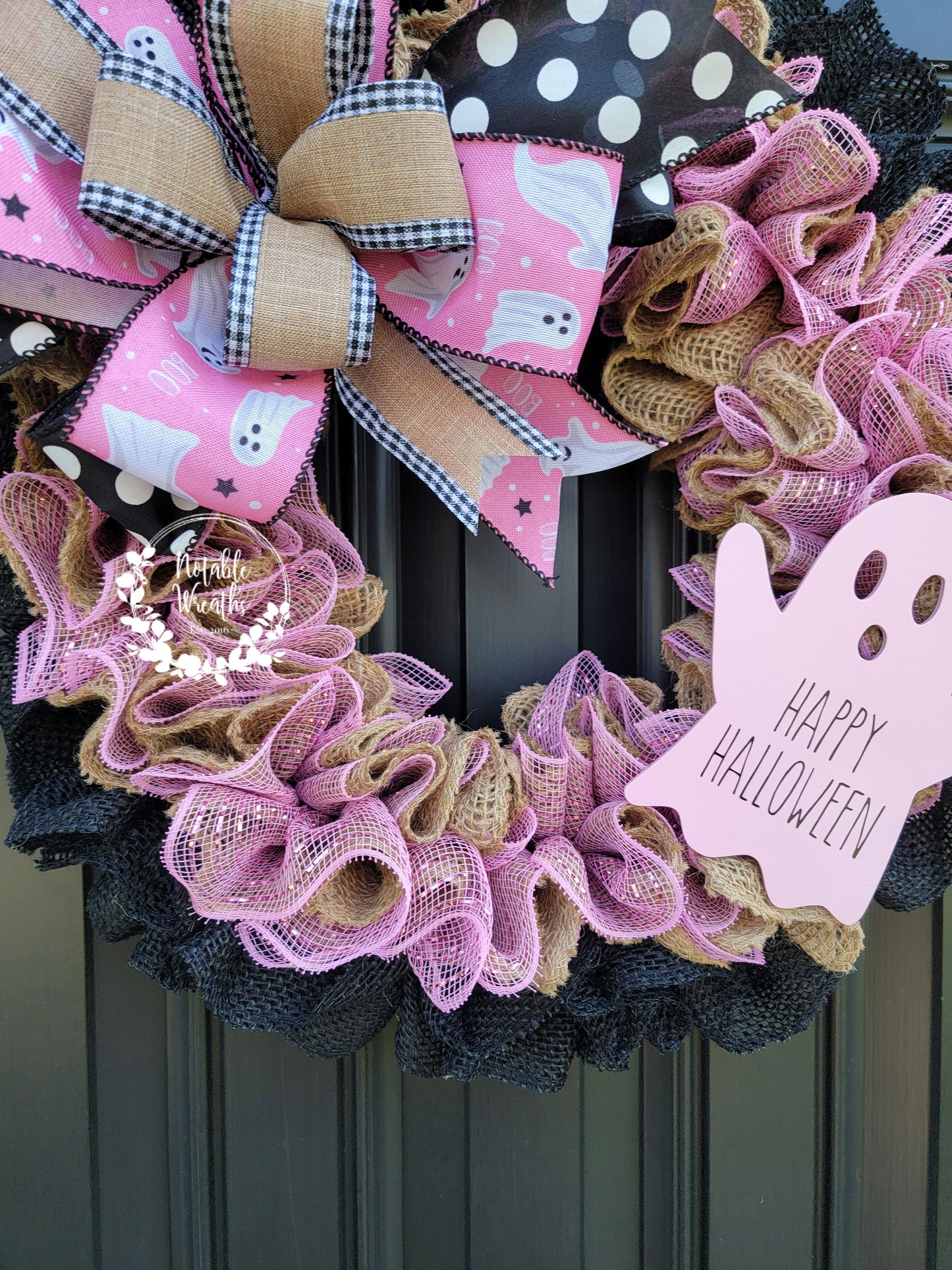 Pink Halloween wreath for front door, pinkoween wreath, Pink Halloween wreath, ghost wreath