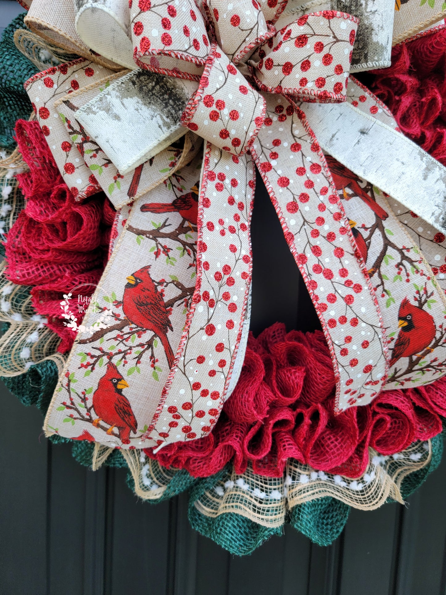 Red berry Christmas wreath, Cardinal wreath for winter, birch wreath, red and green wreath, winter wreath