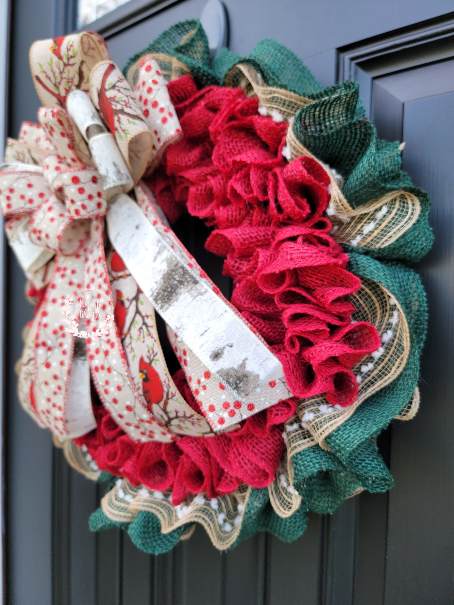 Red berry Christmas wreath, Cardinal wreath for winter, birch wreath, red and green wreath, winter wreath