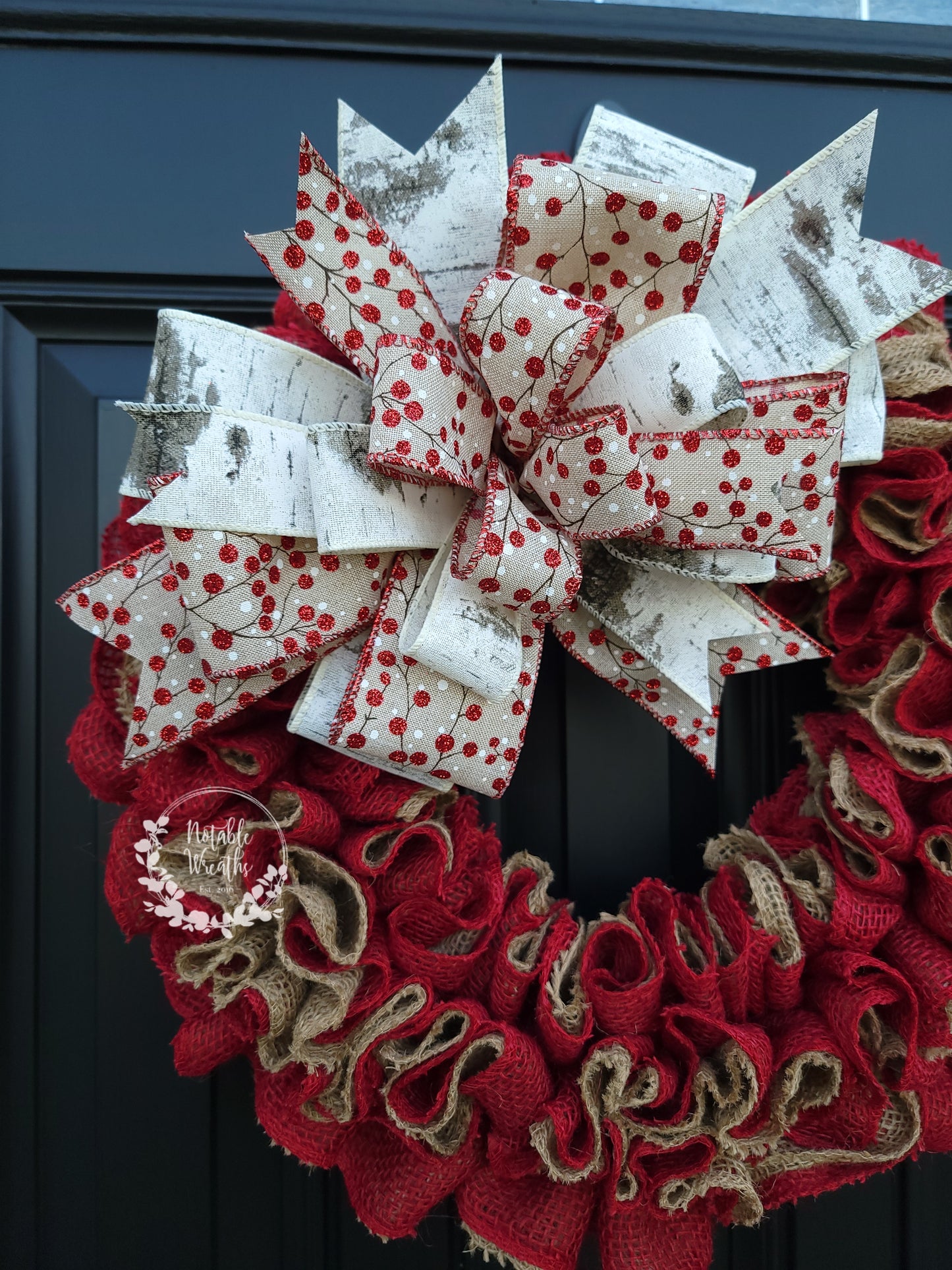 Winter red berry wreath for front door, red Christmas wreath, birch winter wreath, Christmas gifts, gifts for her