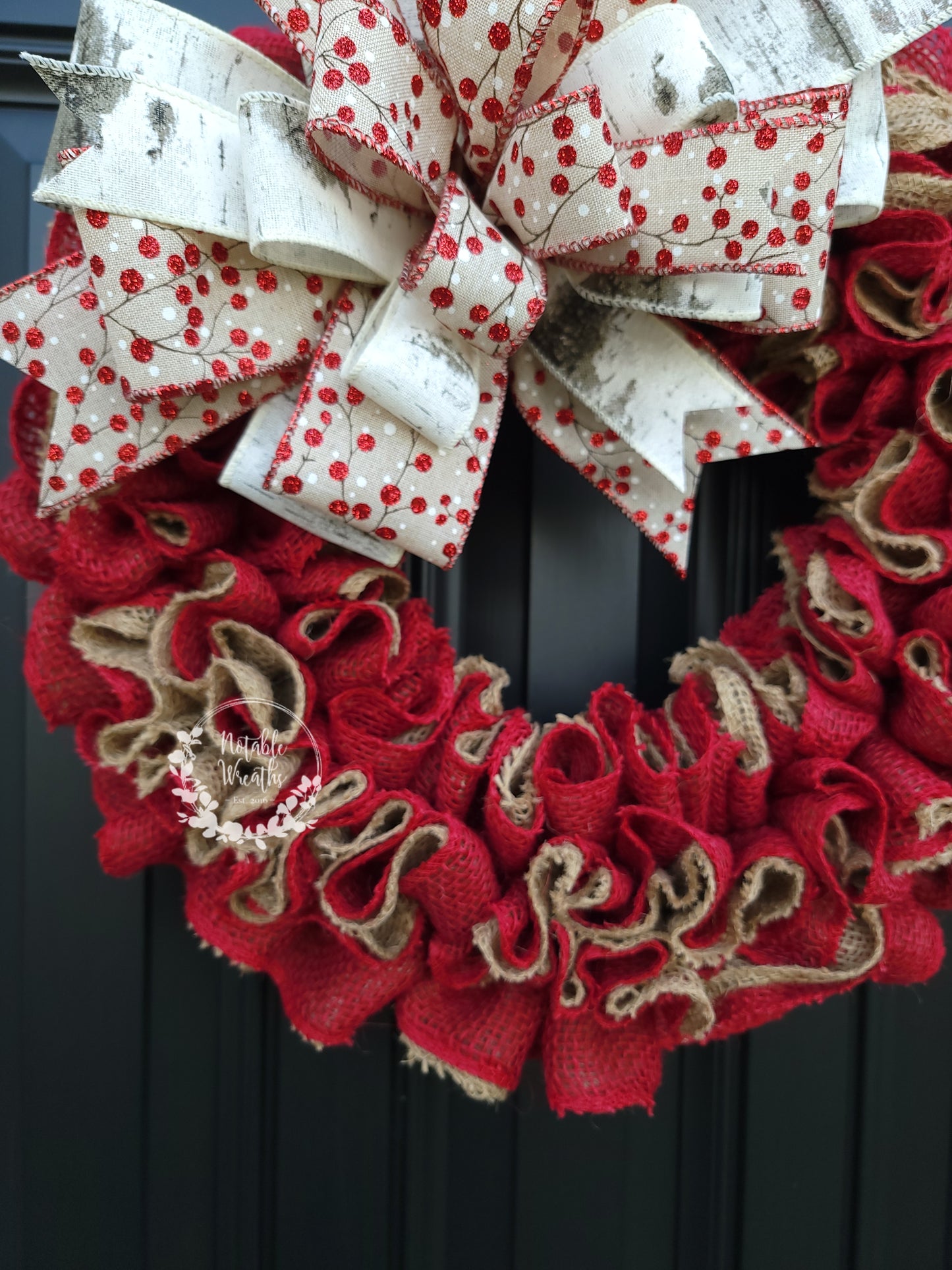 Winter red berry wreath for front door, red Christmas wreath, birch winter wreath, Christmas gifts, gifts for her