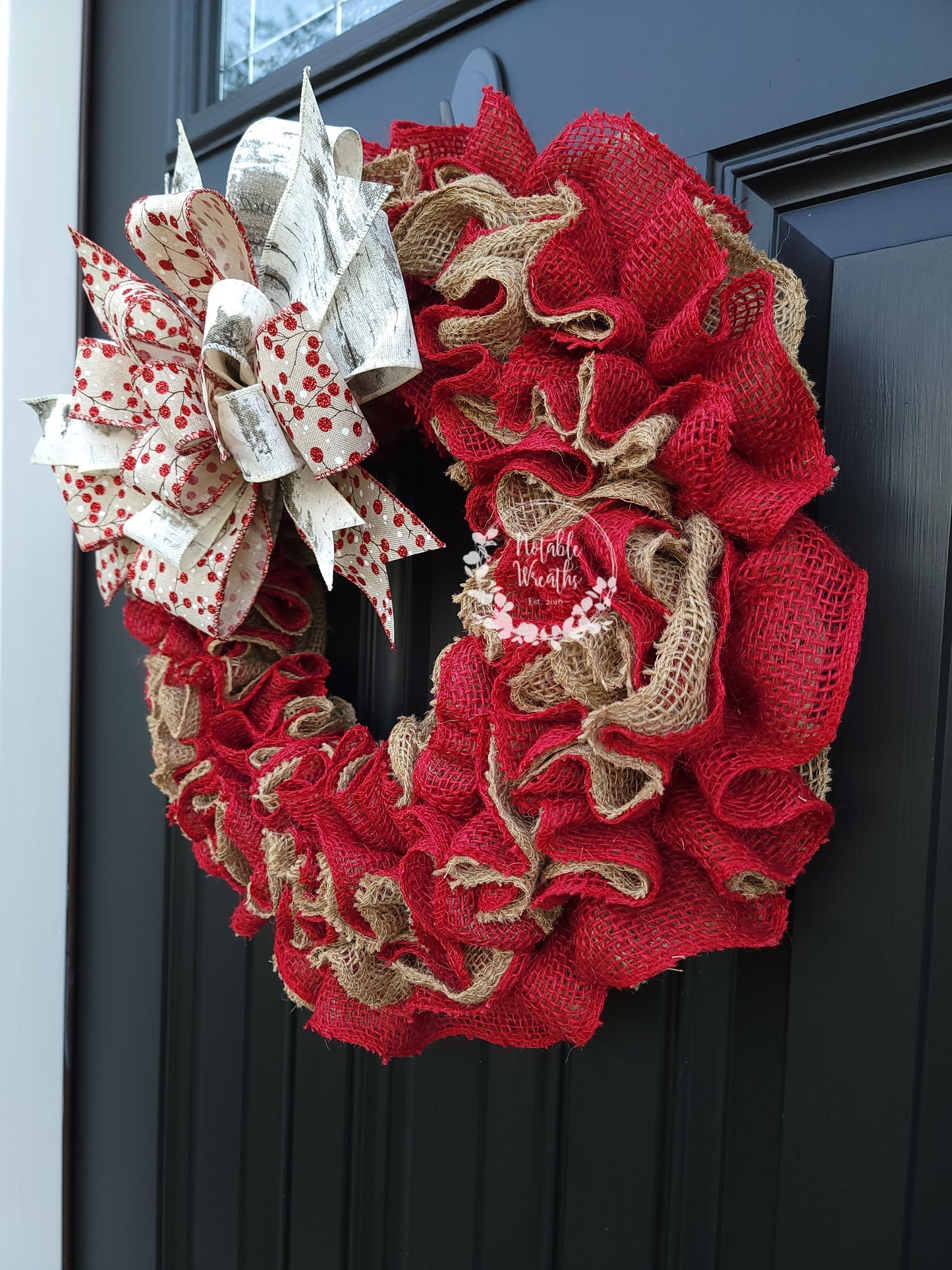 Winter red berry wreath for front door, red Christmas wreath, birch winter wreath, Christmas gifts, gifts for her