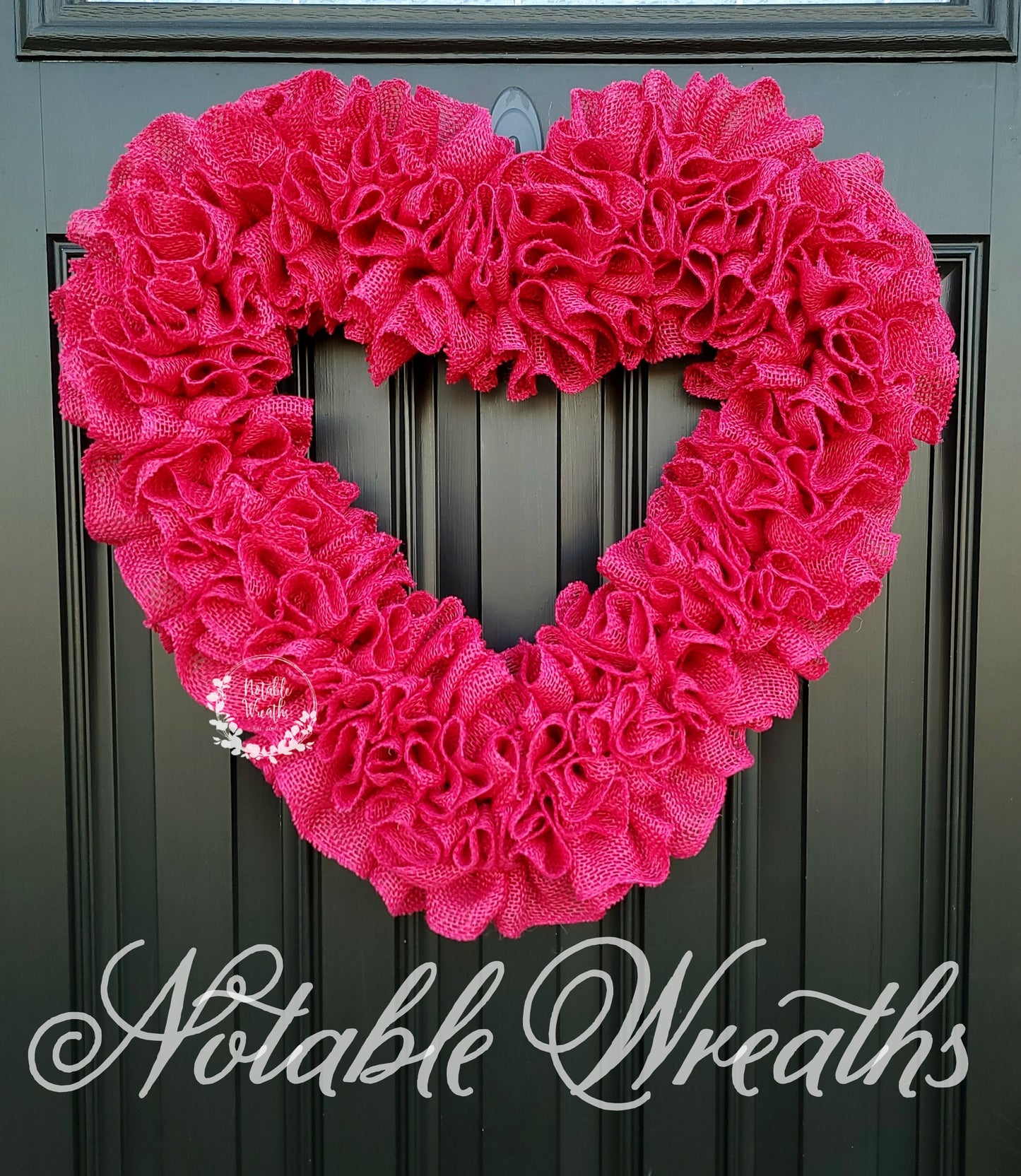 Large hot pink Valentine's day burlap heart wreath for front door, rustic valentine's day wreath