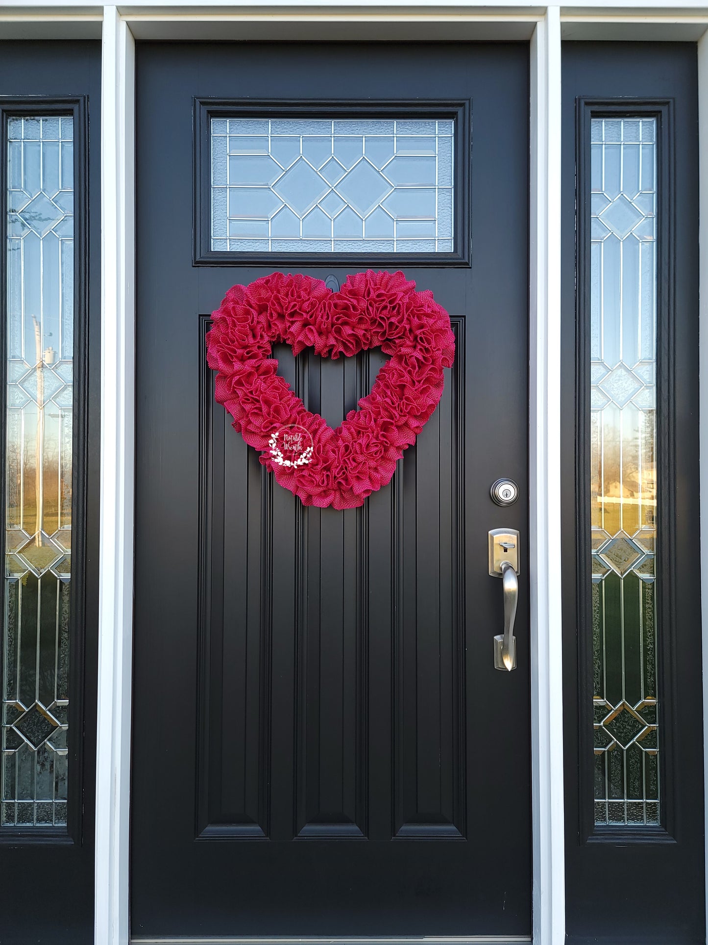 Large hot pink Valentine's day burlap heart wreath for front door, rustic valentine's day wreath