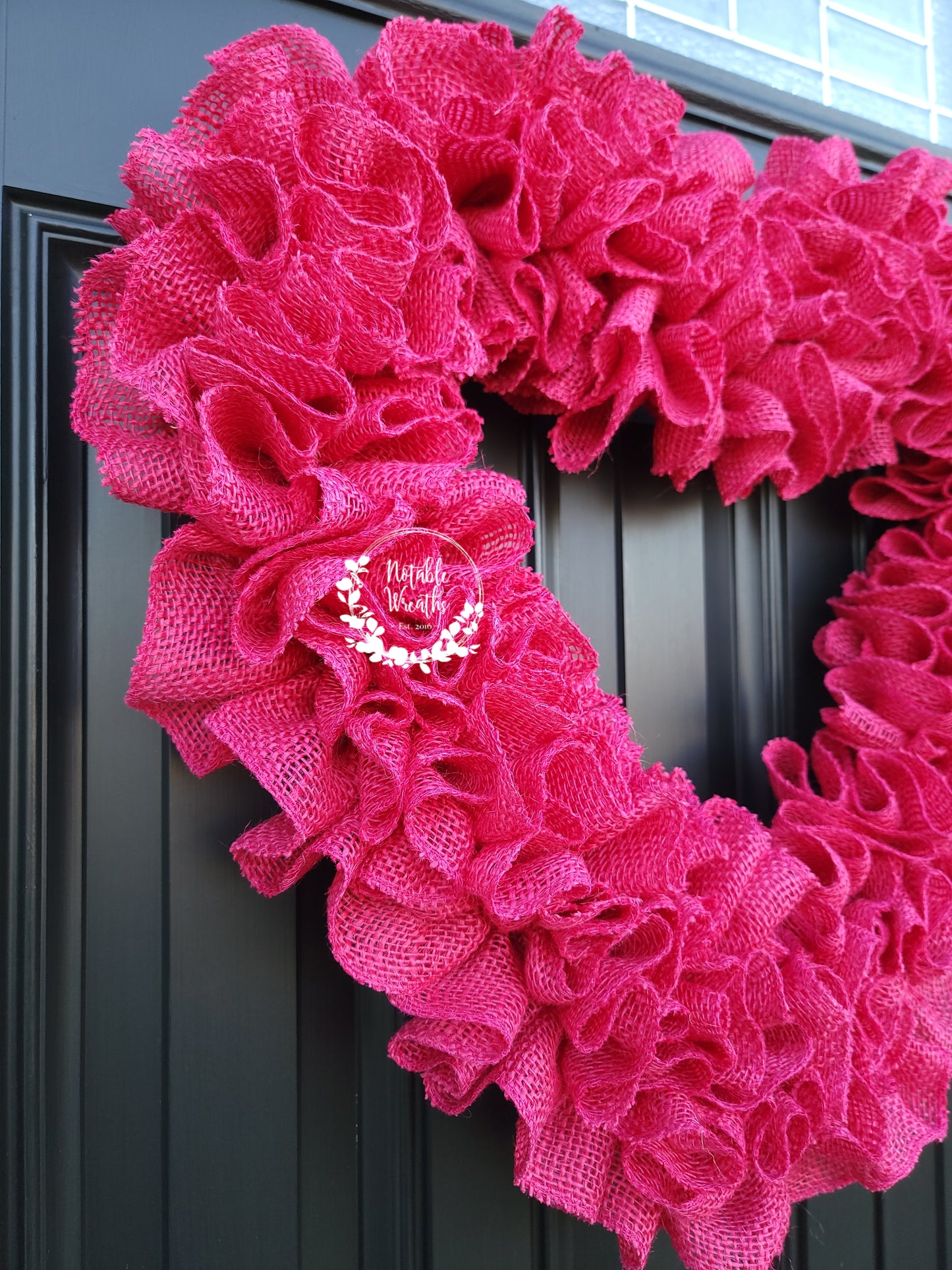 Large hot pink Valentine's day burlap heart wreath for front door, rustic valentine's day wreath