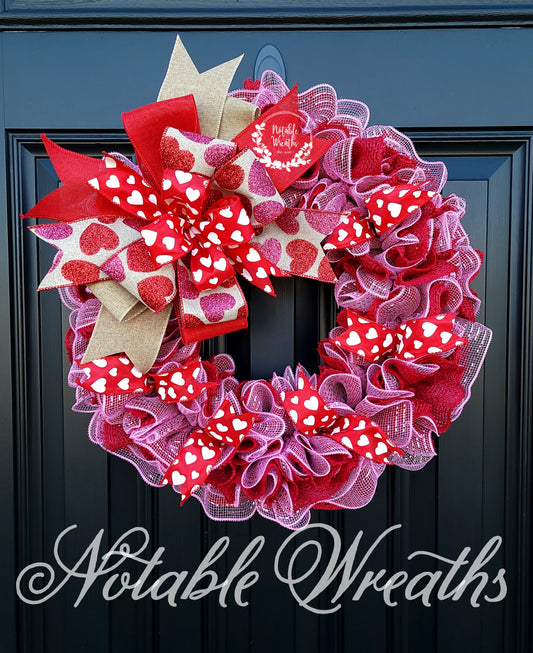 Red valentine's day wreath for front door, pink Valentine's day wreath, red heart wreath for Valentine's day