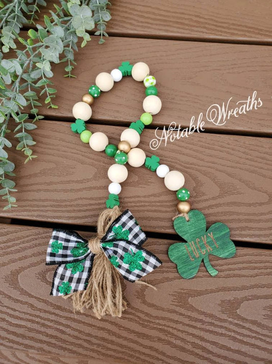 St. Patrick's day wood bead garland, tiered tray decor, St. Patrick's day garland for tiered tray