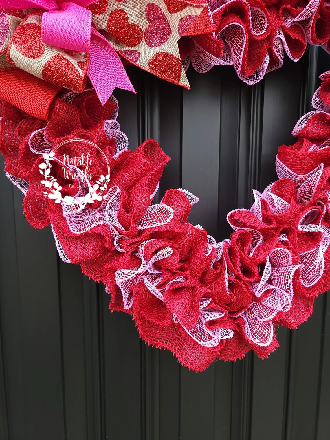 Large Heart Valentine's day wreath for front door, pink & red Valentine's day burlap wreath