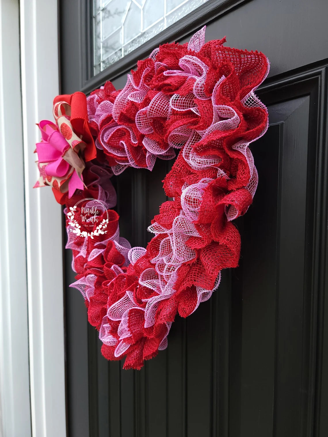 Large Heart Valentine's day wreath for front door, pink & red Valentine's day burlap wreath