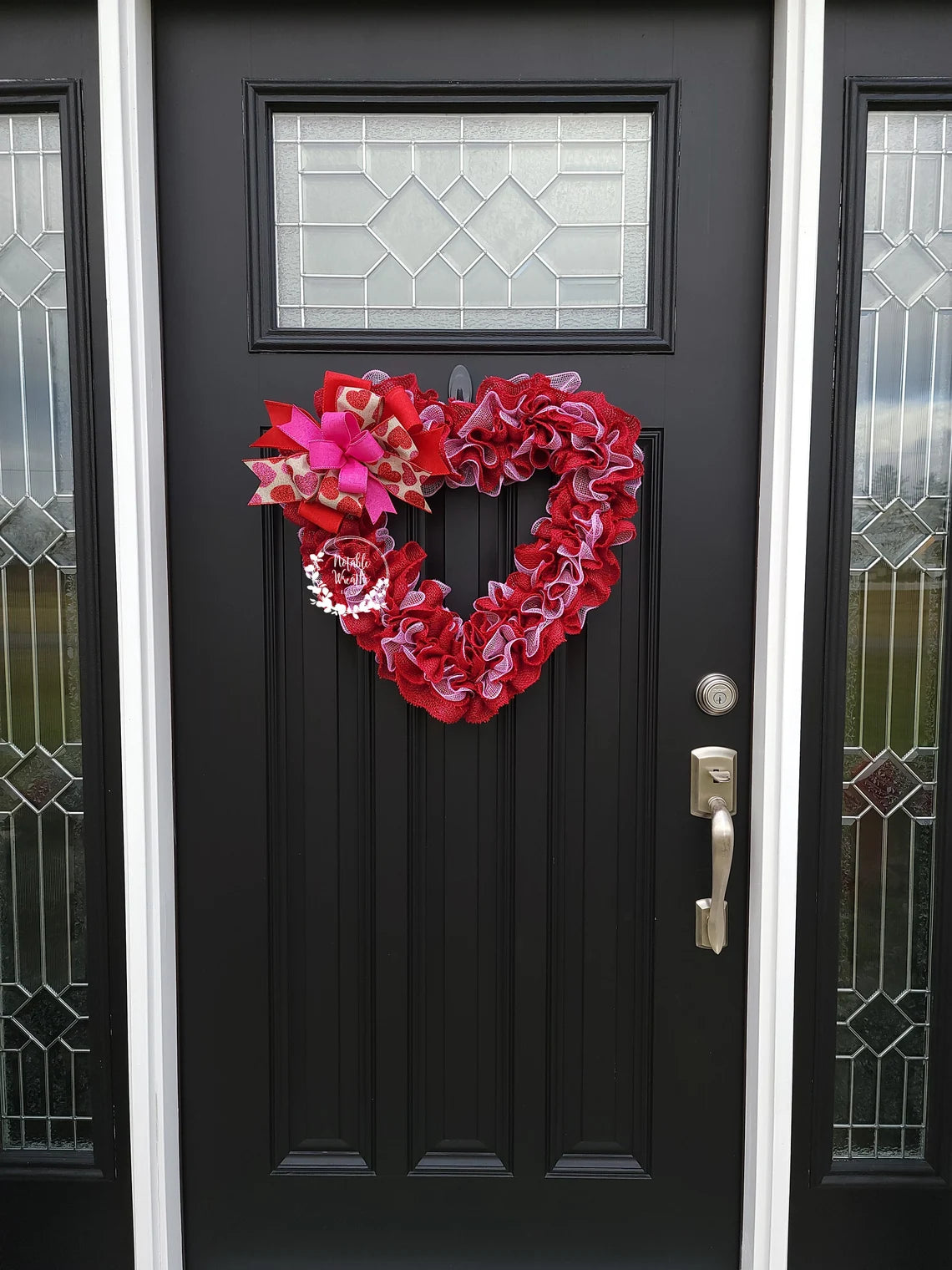 Large Heart Valentine's day wreath for front door, pink & red Valentine's day burlap wreath