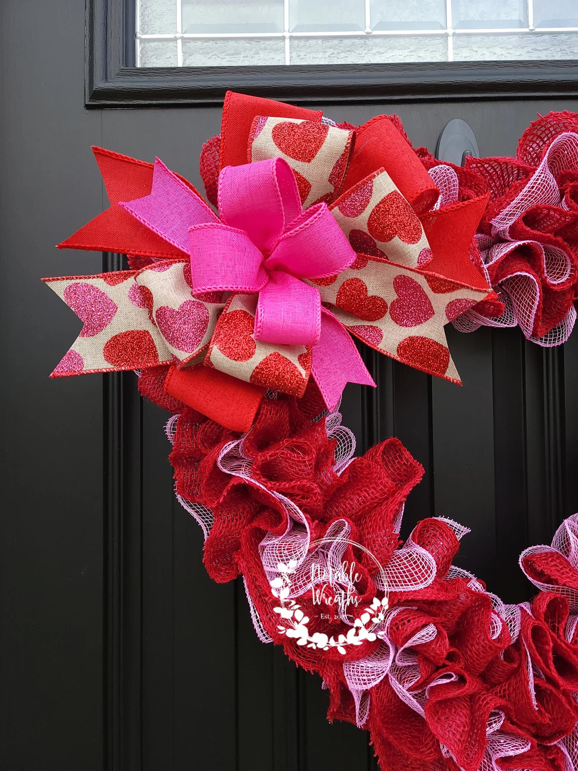 Large Heart Valentine's day wreath for front door, pink & red Valentine's day burlap wreath