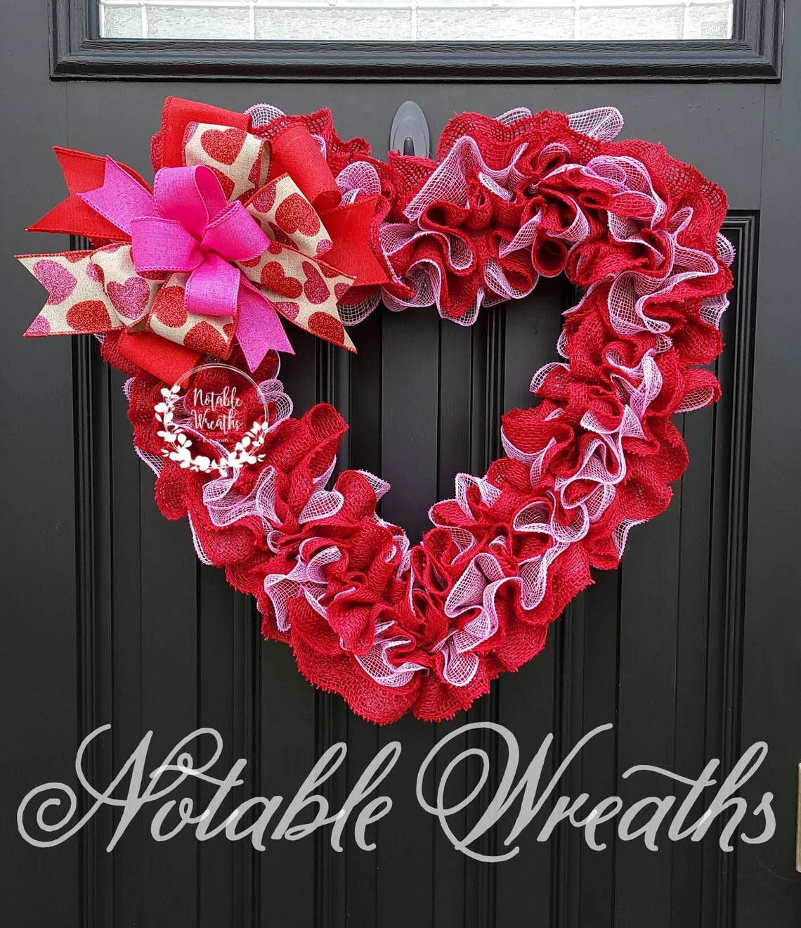 Large Heart Valentine's day wreath for front door, pink & red Valentine's day burlap wreath