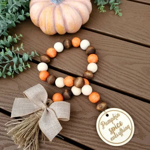 Pumpkin spice Fall wood bead garland, tiered tray decor, holiday garland for tiered tray