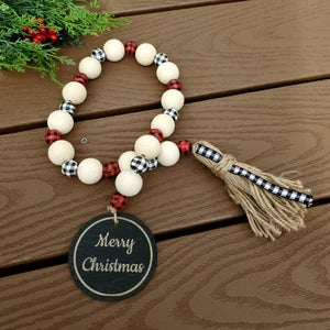 Christmas wood bead garland for tired tray, buffalo check head garland, merry Christmas garland