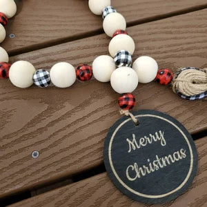 Christmas wood bead garland for tired tray, buffalo check head garland, merry Christmas garland