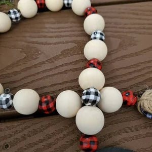 Christmas wood bead garland for tired tray, buffalo check head garland, merry Christmas garland