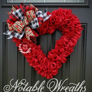 Valentine's day wreath for front door, ruffle burlap wreath, heart wreath, crimson red burlap wreath, ruffle wreath, rustic heart wreath