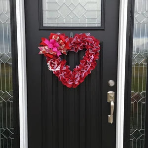 Large Heart Valentine's day wreath for front door, pink & red Valentine's day burlap wreath