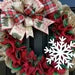 Red Christmas wreath for front door, burlap Christmas wreath, Snowflake wreath, red and green Christmas wreath, Christmas tree wreath