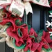 Red Christmas wreath for front door, burlap Christmas wreath, Snowflake wreath, red and green Christmas wreath, Christmas tree wreath