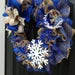 Blue snowflake winter burlap wreath for front door, rustic winter Burlap wreath, cobalt Christmas wreath, royal blue Christmas wreath