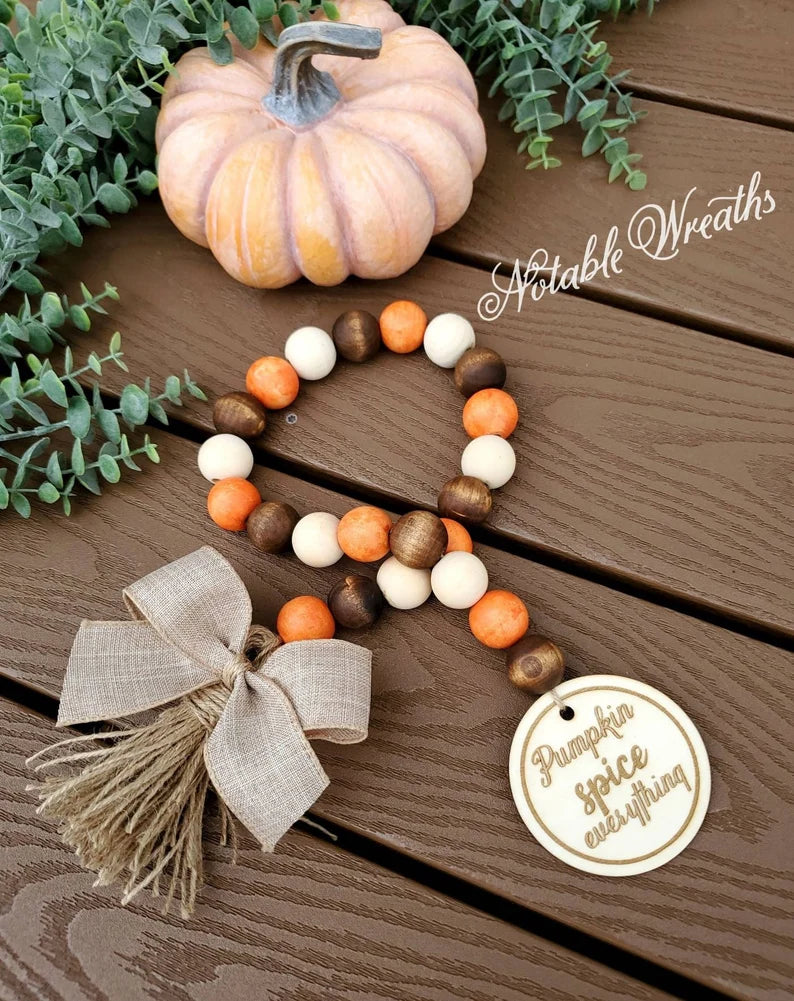 Pumpkin spice Fall wood bead garland, tiered tray decor, holiday garland for tiered tray