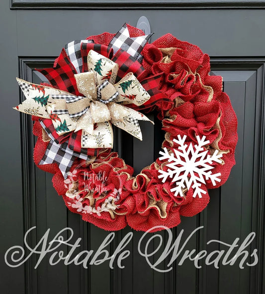 Rustic burlap Christmas wreath, cheetah print Christmas wreath, red Christmas wreath, buffalo check Christmas wreath