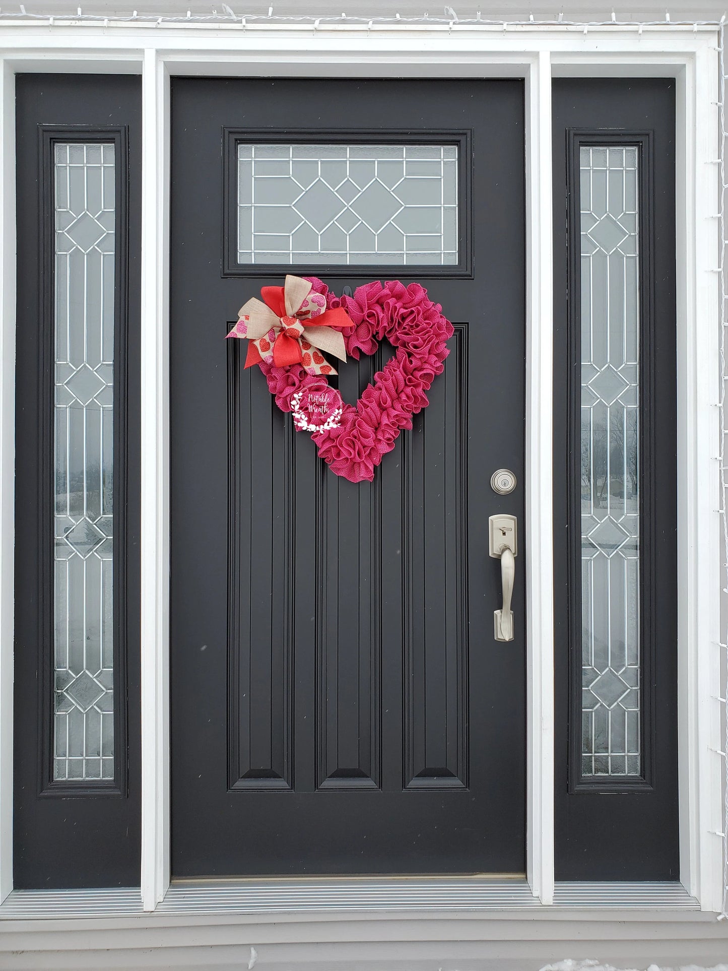 Valentine's Day wreath for front door, ruffle burlap heart wreath, heart wreath with heart bow, rustic wreath