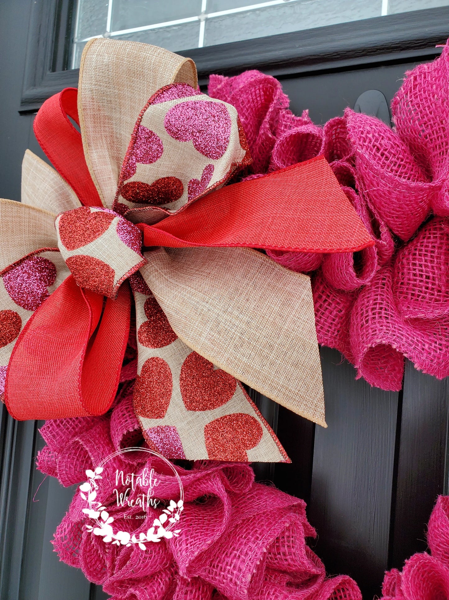 Valentine's Day wreath for front door, ruffle burlap heart wreath, heart wreath with heart bow, rustic wreath