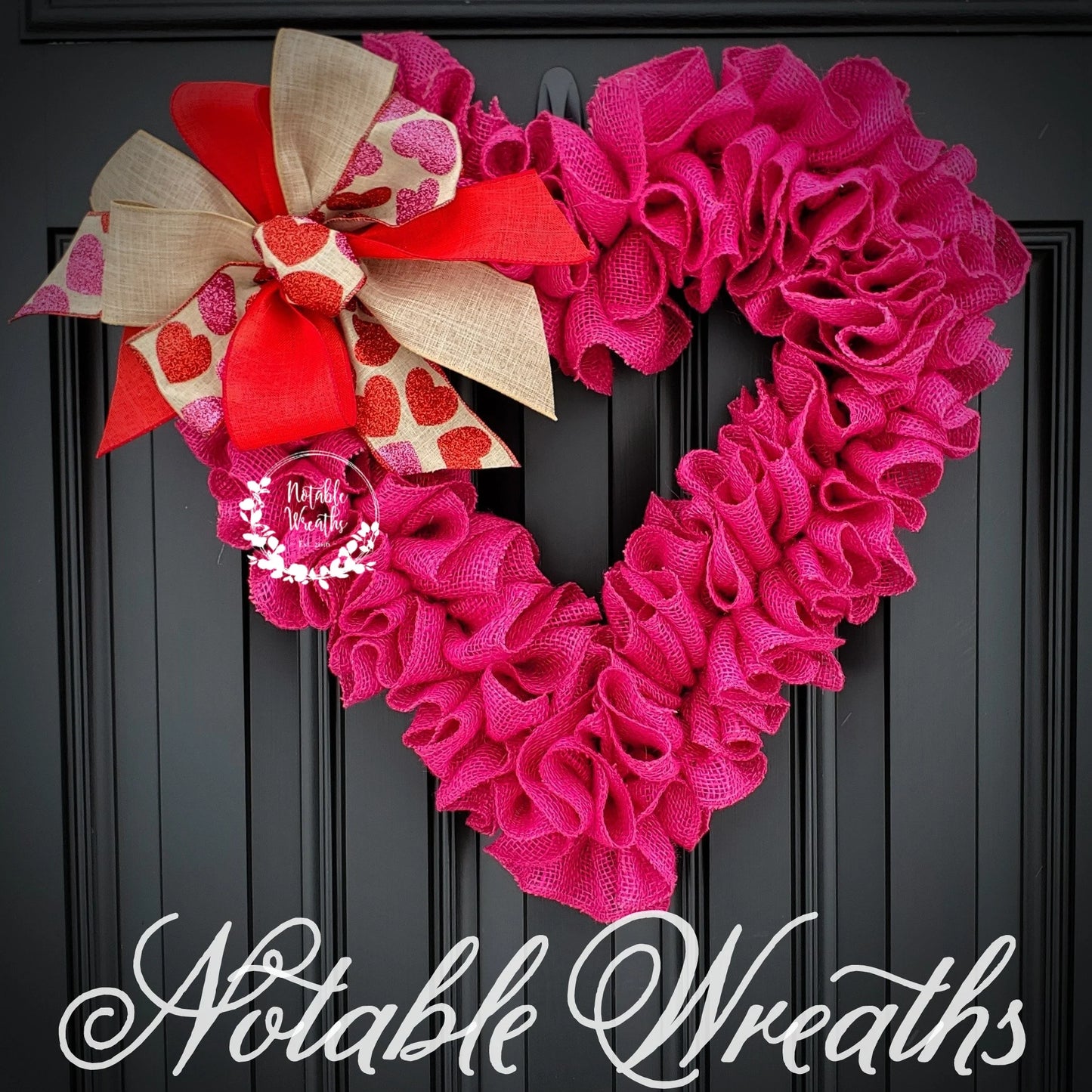 Valentine's Day wreath for front door, ruffle burlap heart wreath, heart wreath with heart bow, rustic wreath