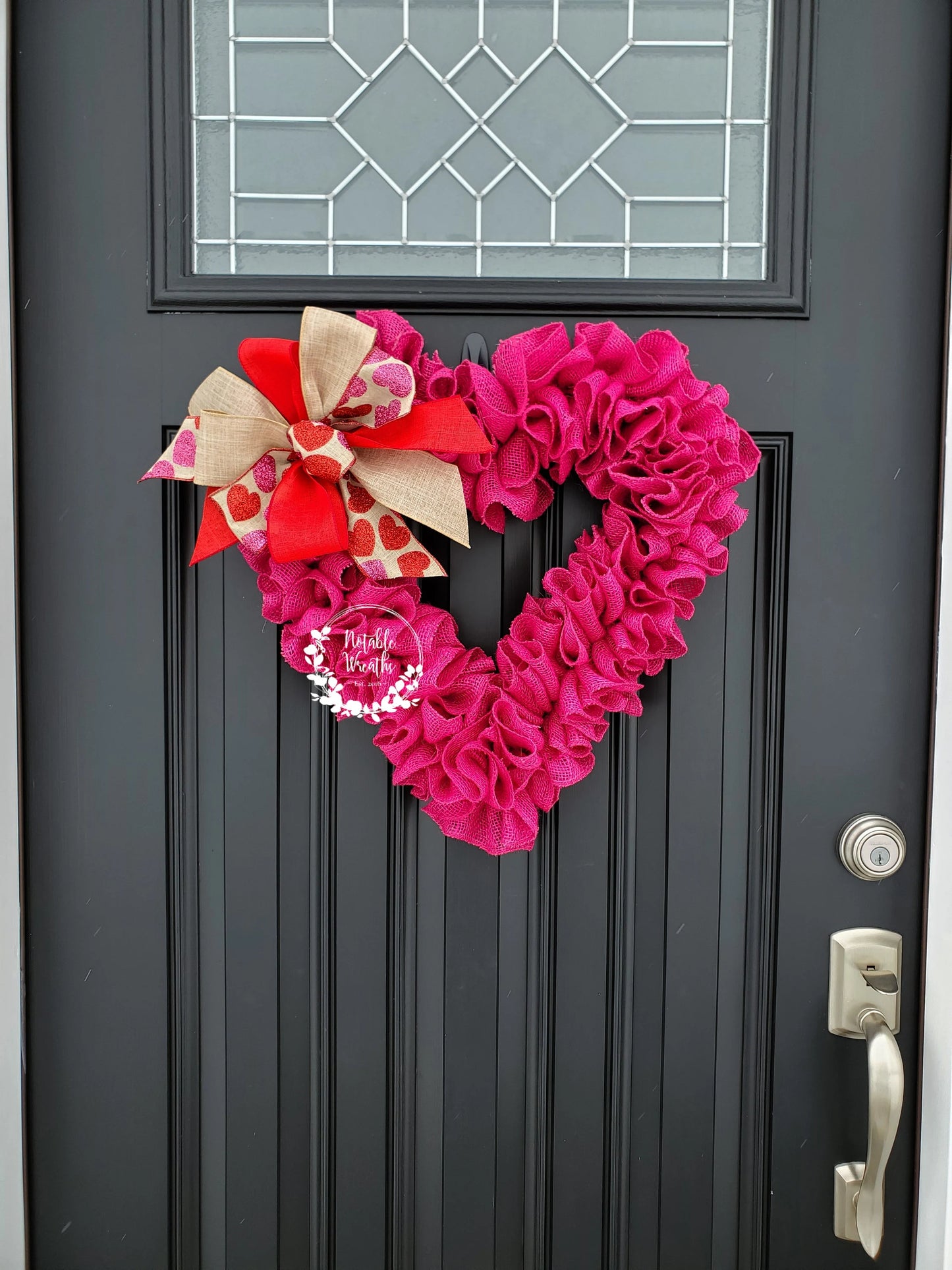 Valentine's Day wreath for front door, ruffle burlap heart wreath, heart wreath with heart bow, rustic wreath