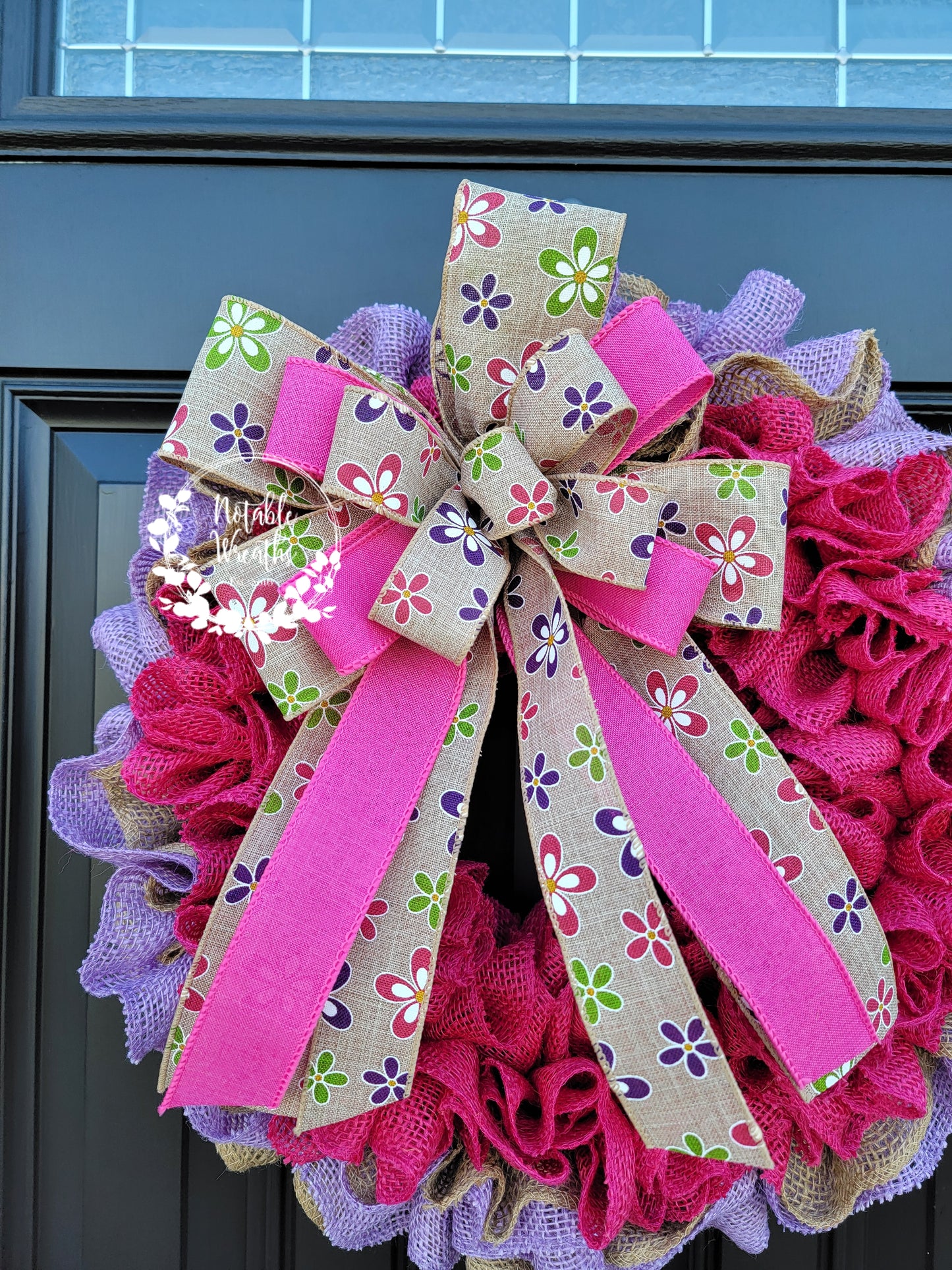 Colorful Spring burlap wreath for front door, Daisy wreath, pink & purple Spring wreath, Mother's day gifts, housewarming gifts, double door