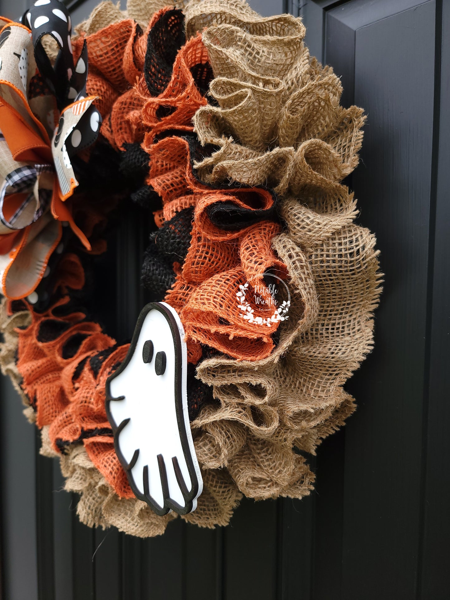 Halloween ghost wreath for front door, Boo wreath, buffalo check Halloween wreath, ghost wreath