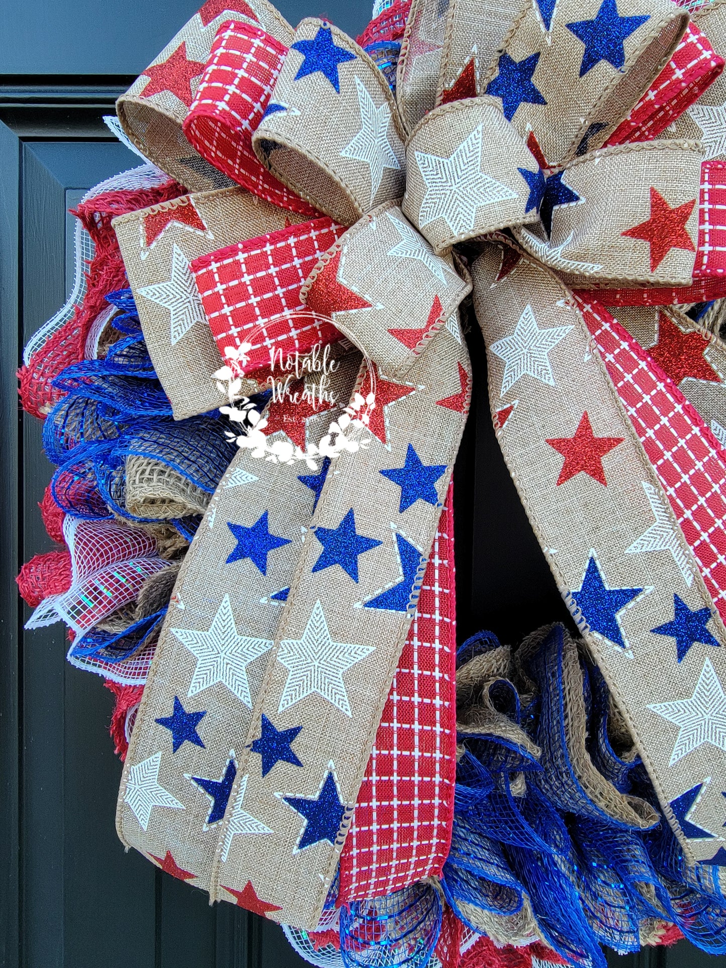 Fourth of July burlap wreath for front door, Patriotic wreath, red, white & blue wreath, American flag wreath, Memorial day wreath