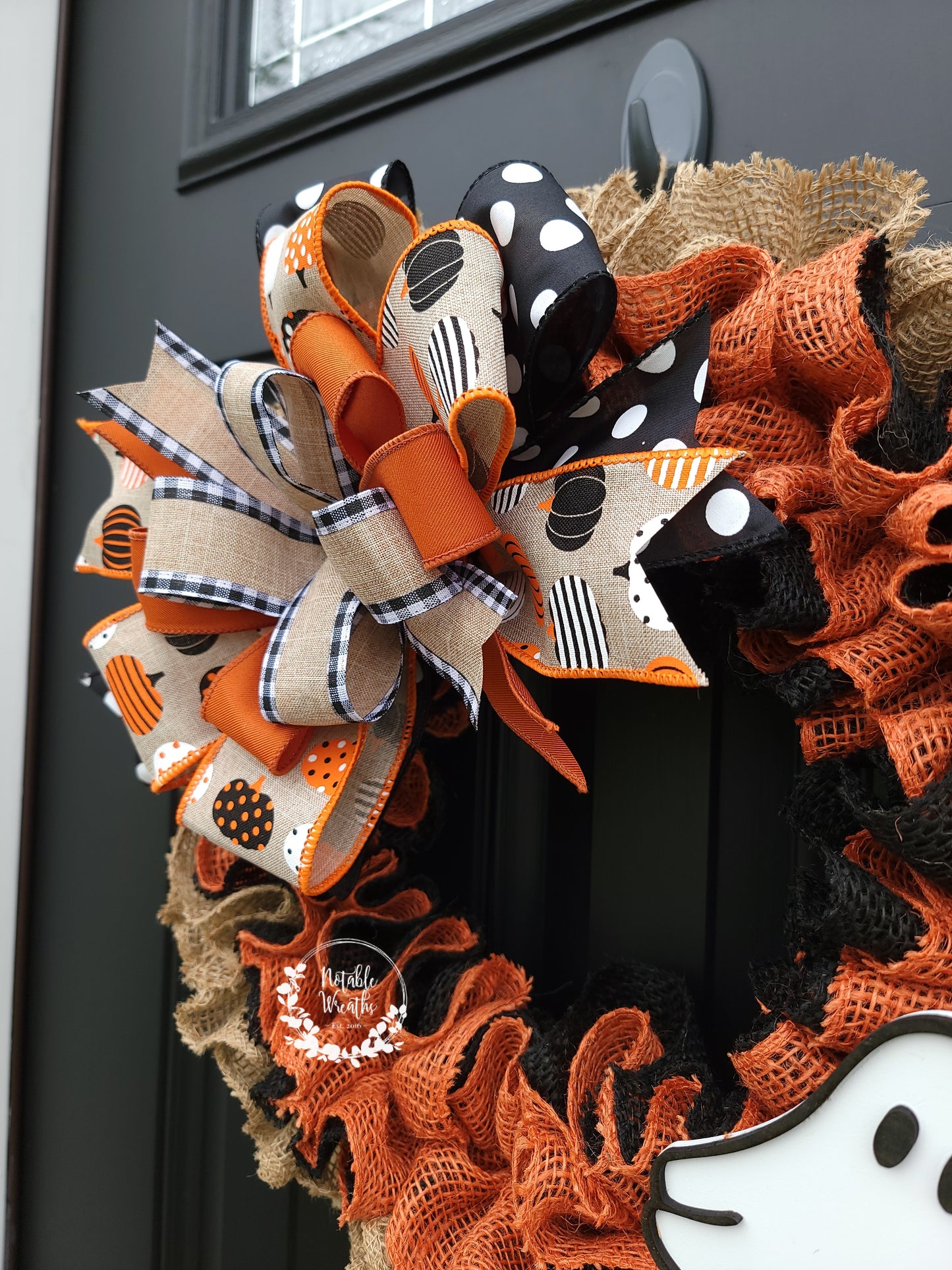 Halloween ghost wreath for front door, Boo wreath, buffalo check Halloween wreath, ghost wreath