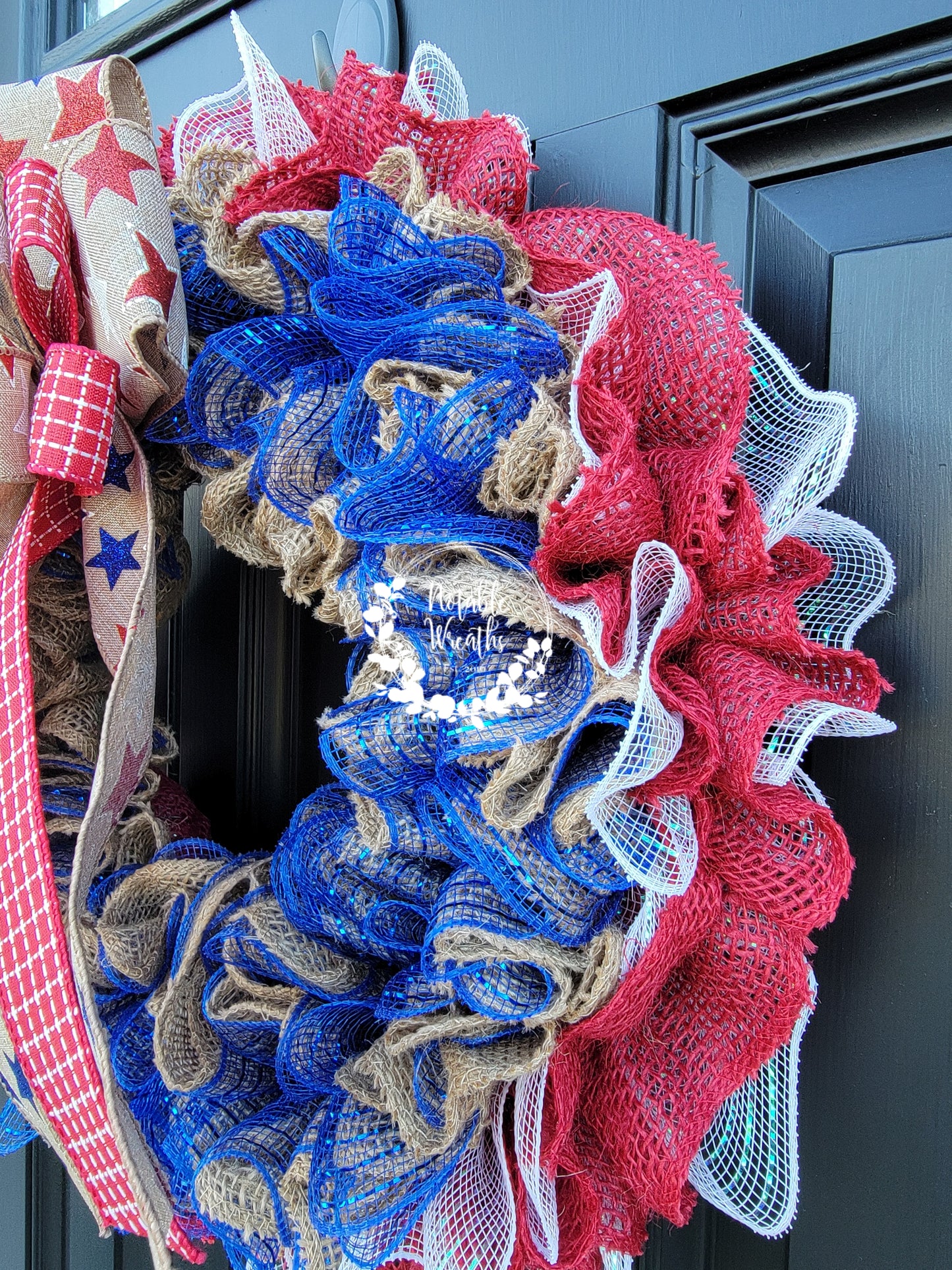 Fourth of July burlap wreath for front door, Patriotic wreath, red, white & blue wreath, American flag wreath, Memorial day wreath