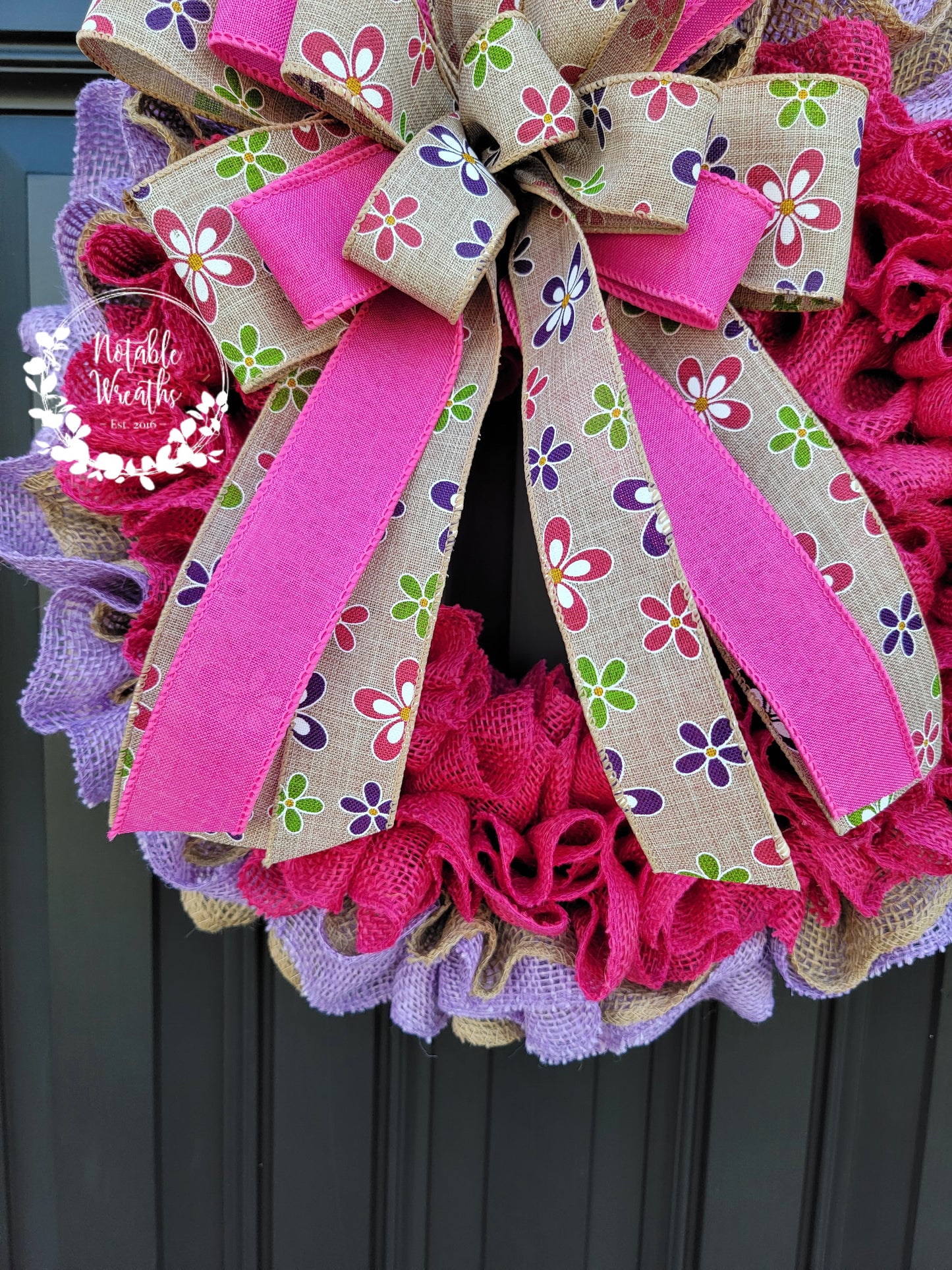 Colorful Spring burlap wreath for front door, Daisy wreath, pink & purple Spring wreath, Mother's day gifts, housewarming gifts, double door