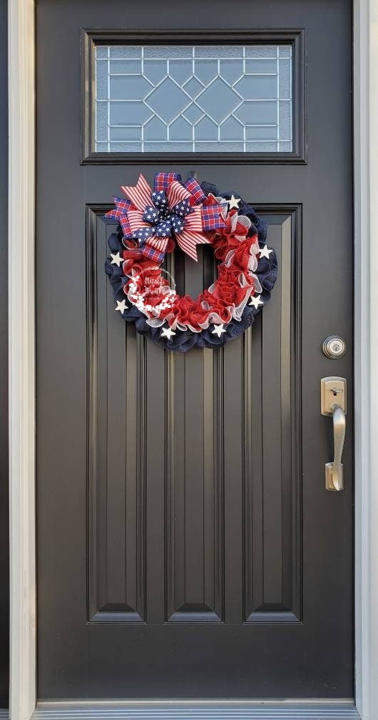 Patriotic American flag wreath, Fourth of July wreath for front door, Patriotic wreath, Americana wreath, American flag wreath, double doors