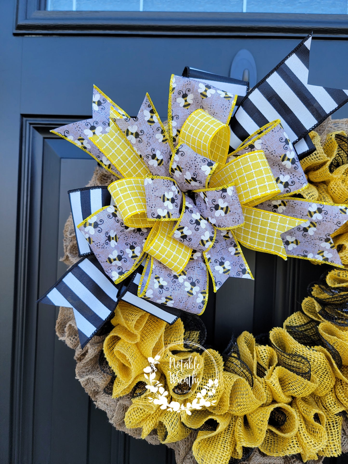 Bumblebee wreath for front door, Spring bee wreath, Summer bee wreath, yellow burlap wreath, Bee keeper gifts