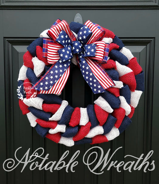 Independence day burlap wreath for front door