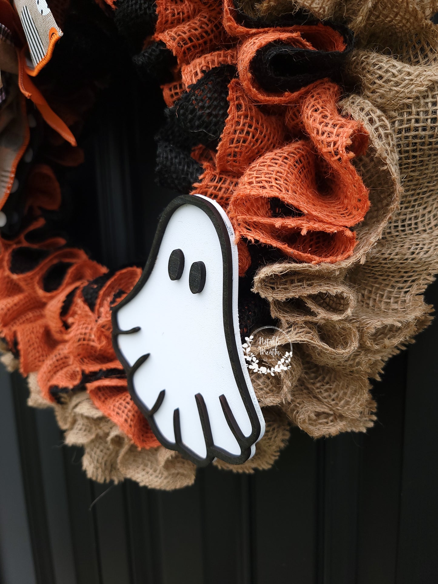 Halloween ghost wreath for front door, Boo wreath, buffalo check Halloween wreath, ghost wreath