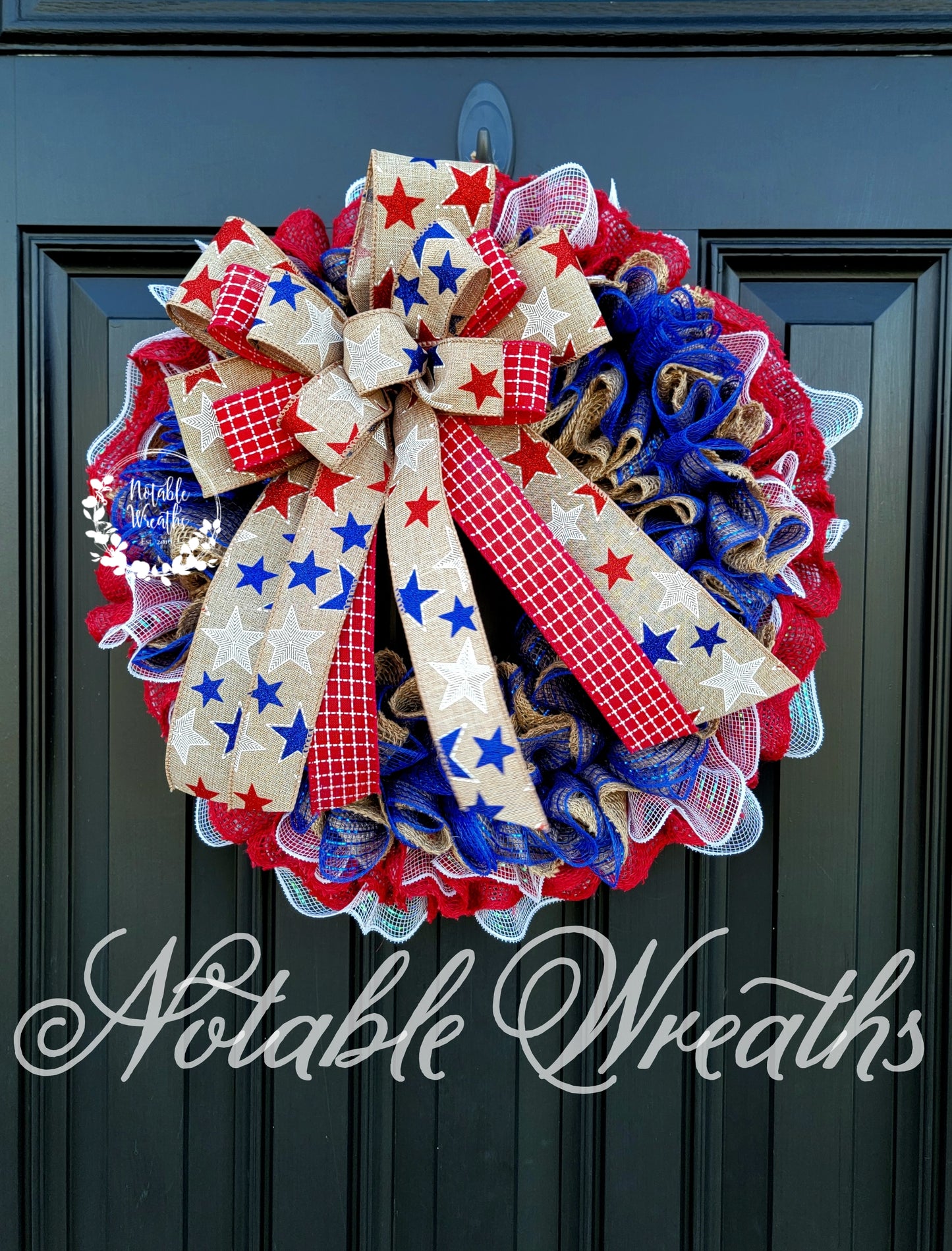 Fourth of July burlap wreath for front door, Patriotic wreath, red, white & blue wreath, American flag wreath, Memorial day wreath