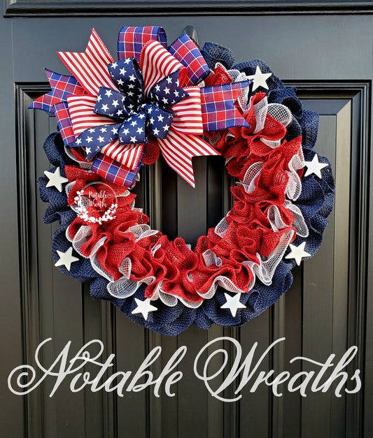 Patriotic American flag wreath, Fourth of July wreath for front door, Patriotic wreath, Americana wreath, American flag wreath, double doors