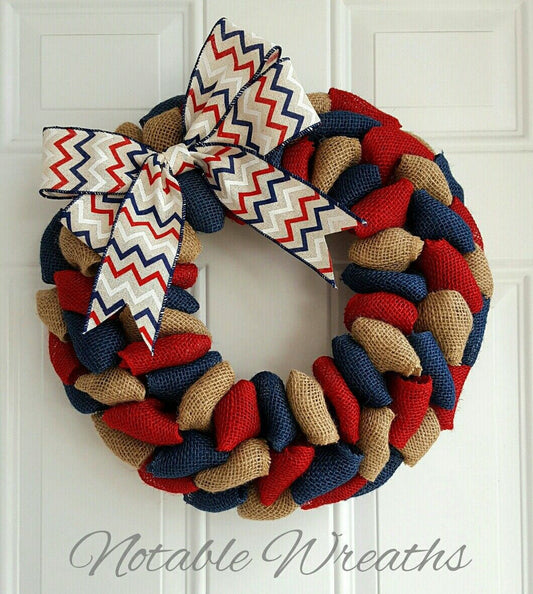 patriotic wreath, rustic patriotic burlap wreath, Independence day wreath, fourth of July wreath, military family, Navy, Marines, Army