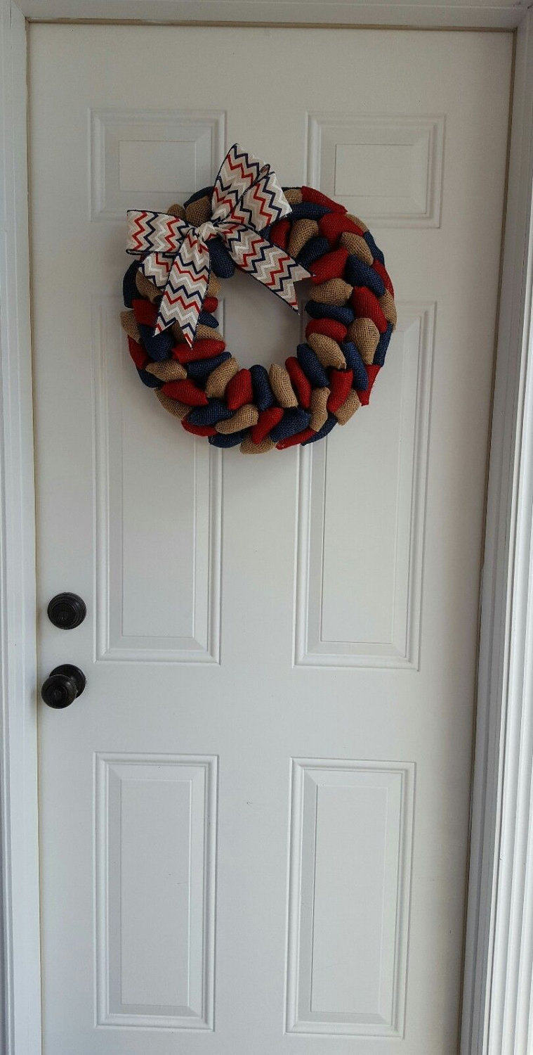 patriotic wreath, rustic patriotic burlap wreath, Independence day wreath, fourth of July wreath, military family, Navy, Marines, Army